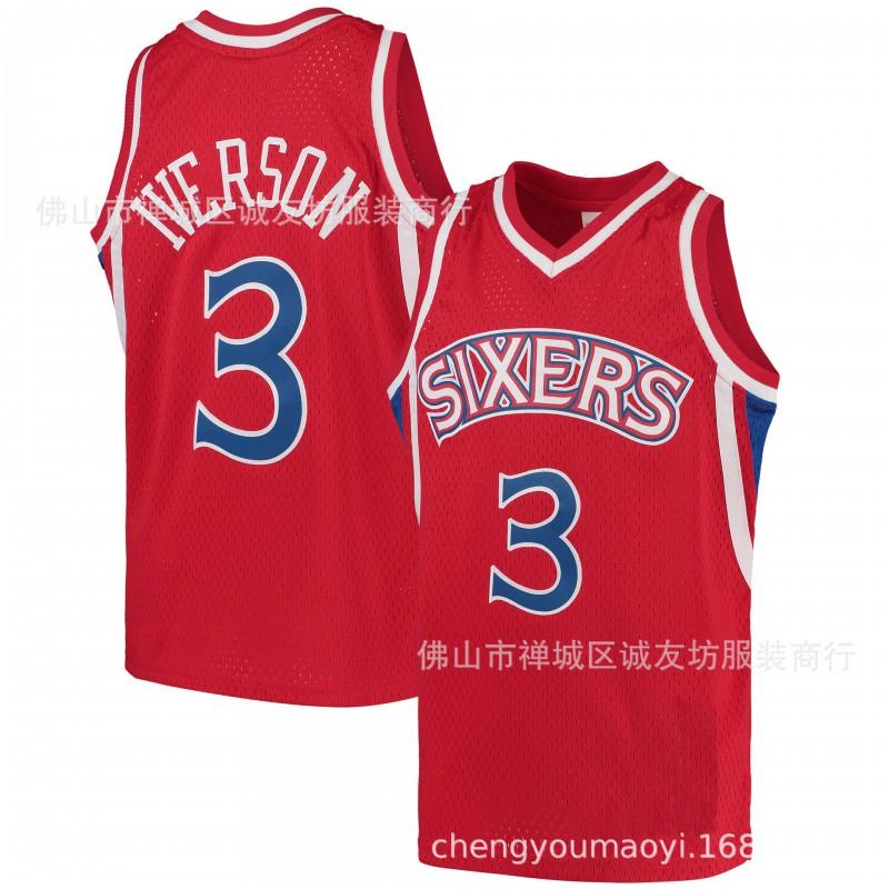 Mens Basketball Jersey 76ers 3 Iverson Retro Embroidered Breathable Sports Shirt