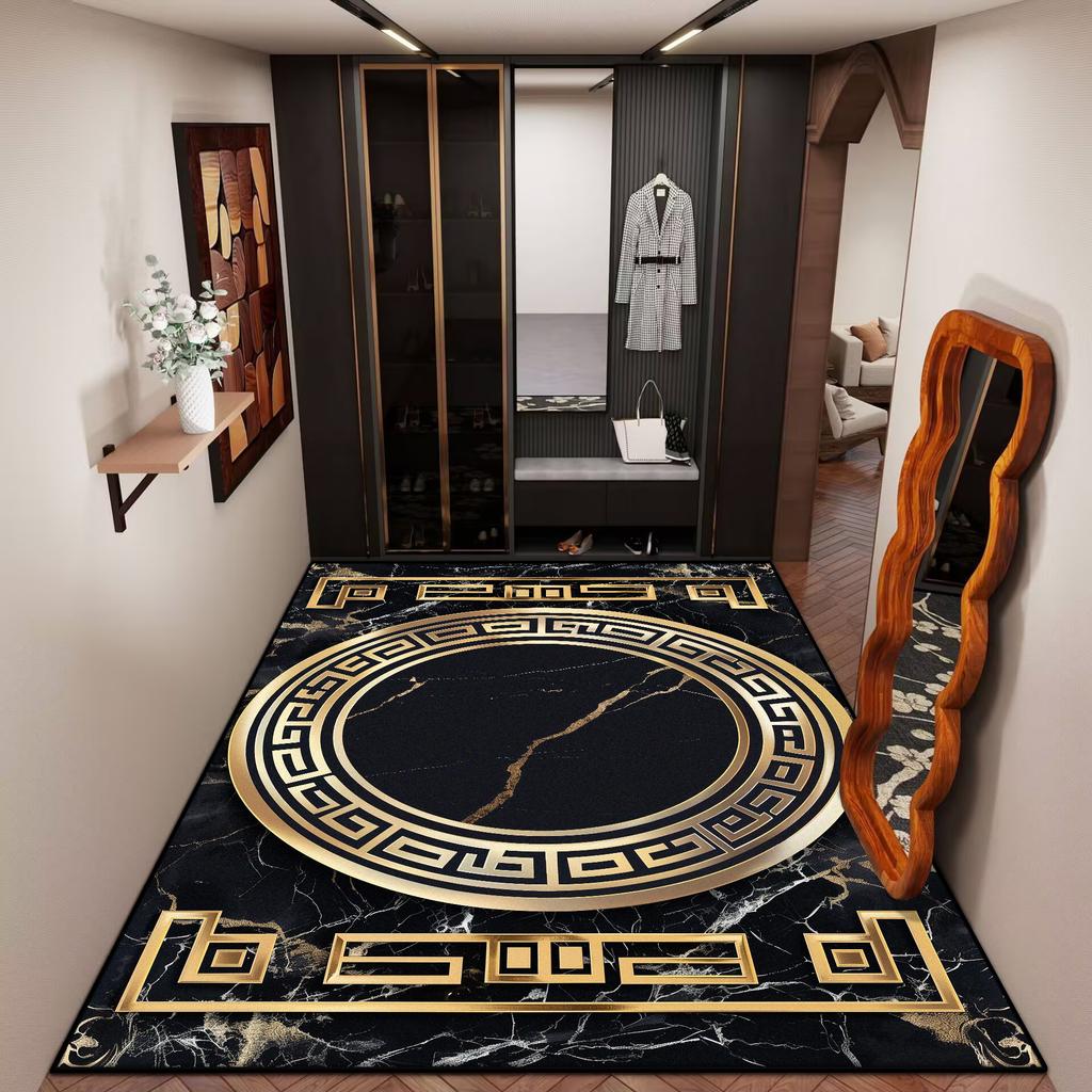 Moderner Schwarzgoldener Schlafzimmerteppich Heimdekoration Luxus Rutschfest Leichter Luxus Großflächige Teppiche Waschbarer Teppich Salon Badematte Zimmer