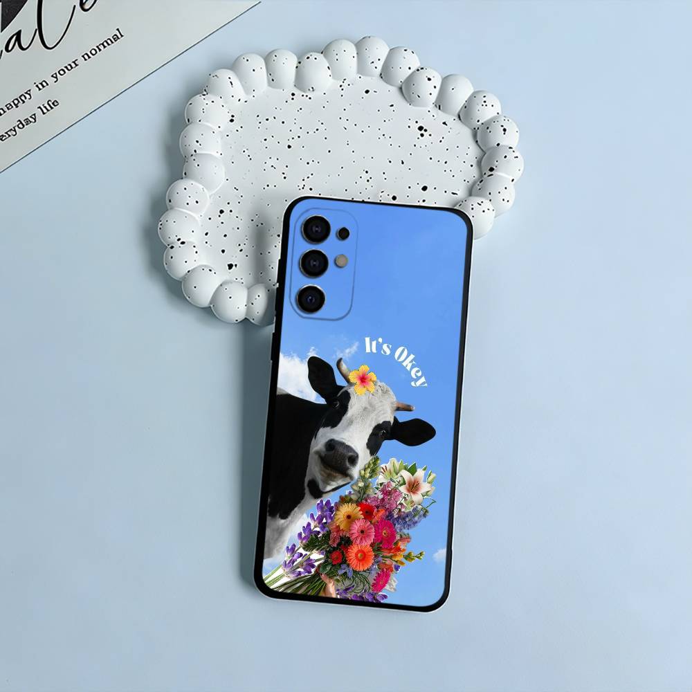 Cute and funny cow Soft Silicone Case for Samsung S25, S24, S21, S22, S23, S30, Ultra, S20, Plus, FE, Lite-Black
