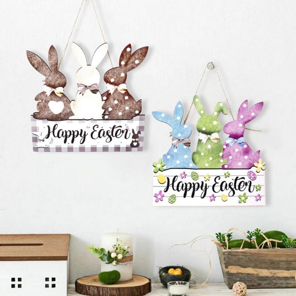 Colorful Easter Door Hanging Decor Reusable Rabbit Door Hanging Wooden Sign Plaque Photo Props