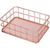 Rose Gold Wire Mesh Basket,Makeup Storage Basket Organizer Metal Desk Drawer Organizer Desktop Holder Tray Metal Grid Fruit Clothing Table Organizing