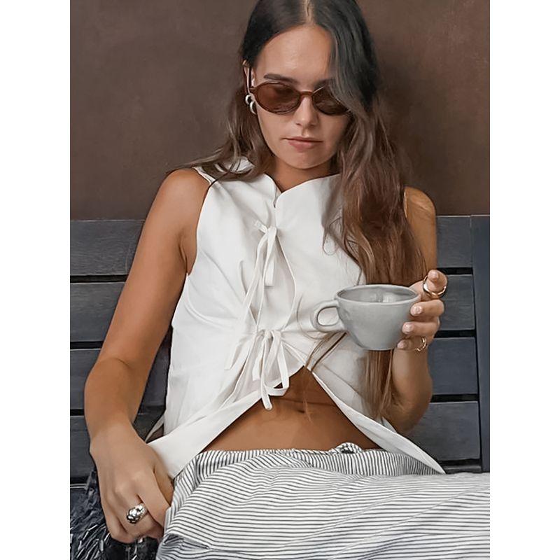 European and American Women Top Sleeveless Fashion Design Sense White Tube Top Slim fit Vest 2025 Summer Leisure