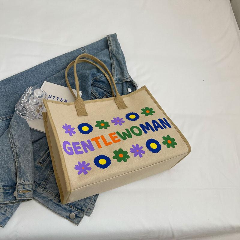 

Large Capacity Fashion Street Style Canvas Tote Bag For Women Traveling Shopping Mom Shoulder Bag Khaki Purple