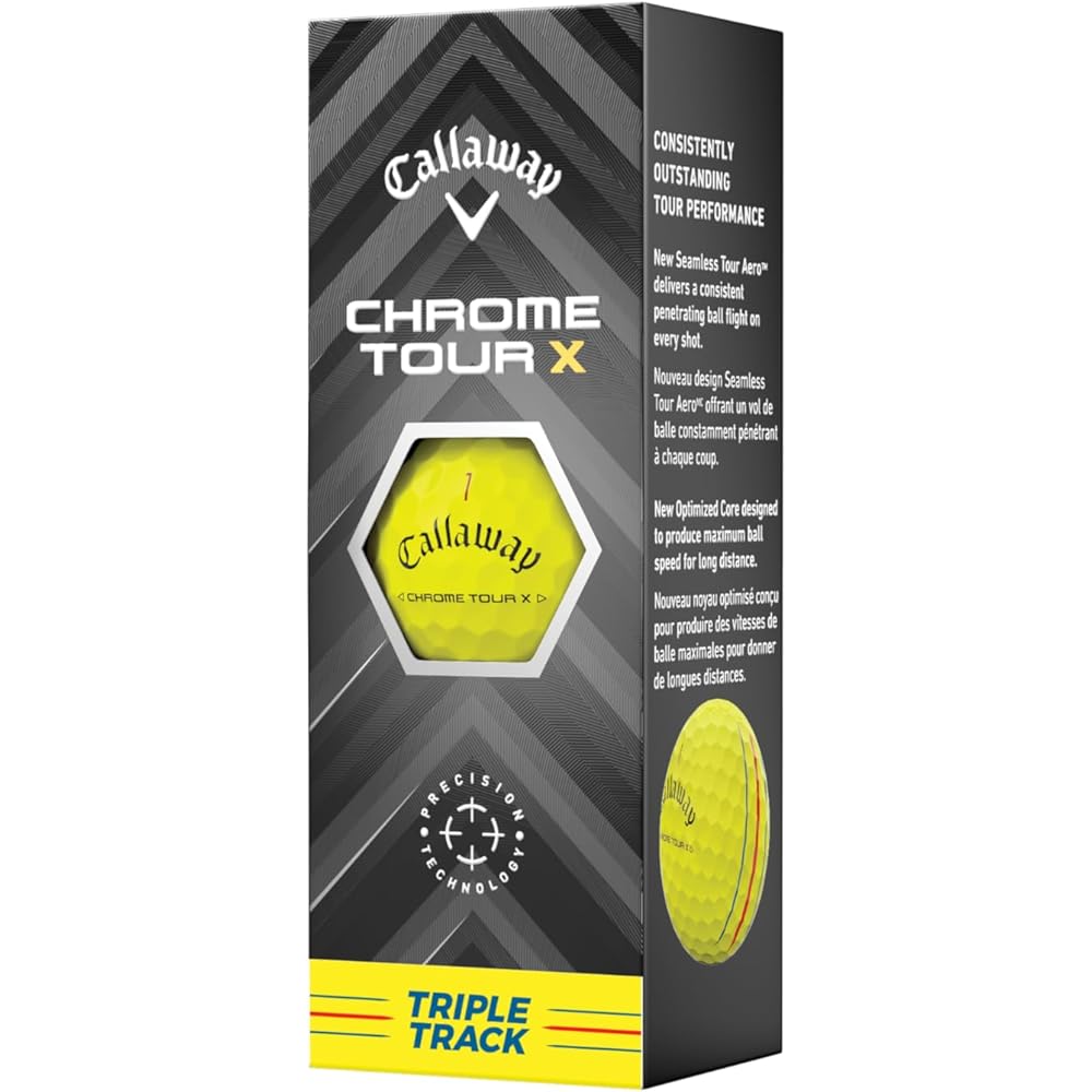 Callaway Chrome Tour X Yellow Golf Balls 4-Piece Structure Triple Track 1 Dozen (12 Balls)