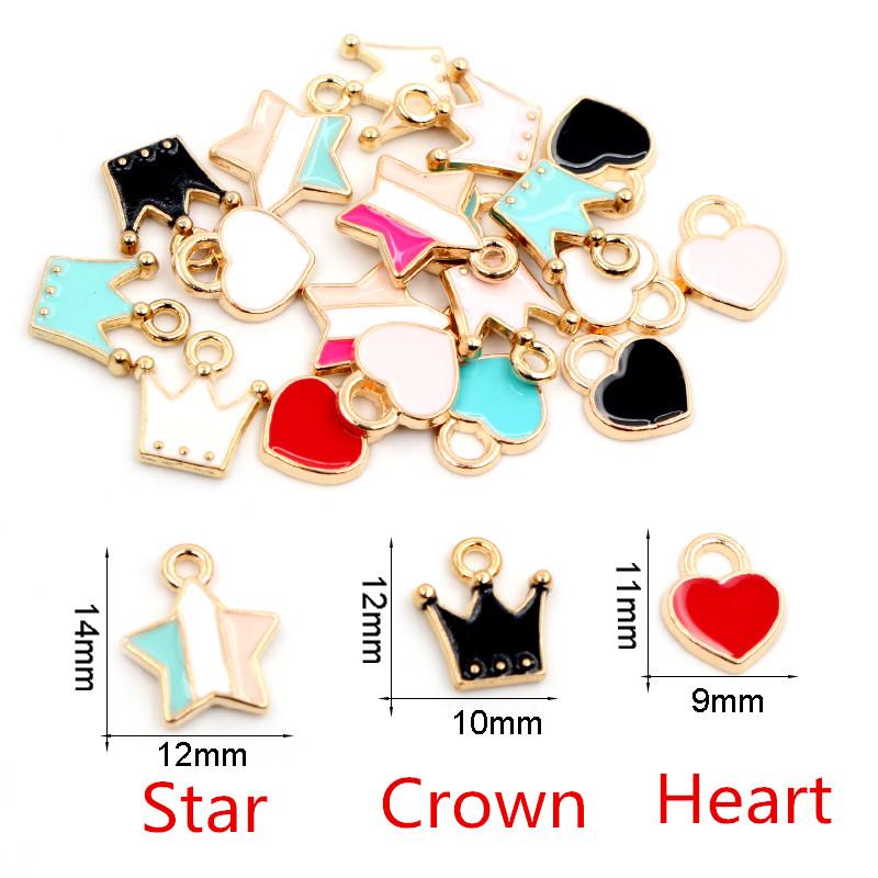 20pcs Star Heart Crown Charms Pendant Random Mix Enamel Alloy Metal DIY Jewelry Making Accessories Findings