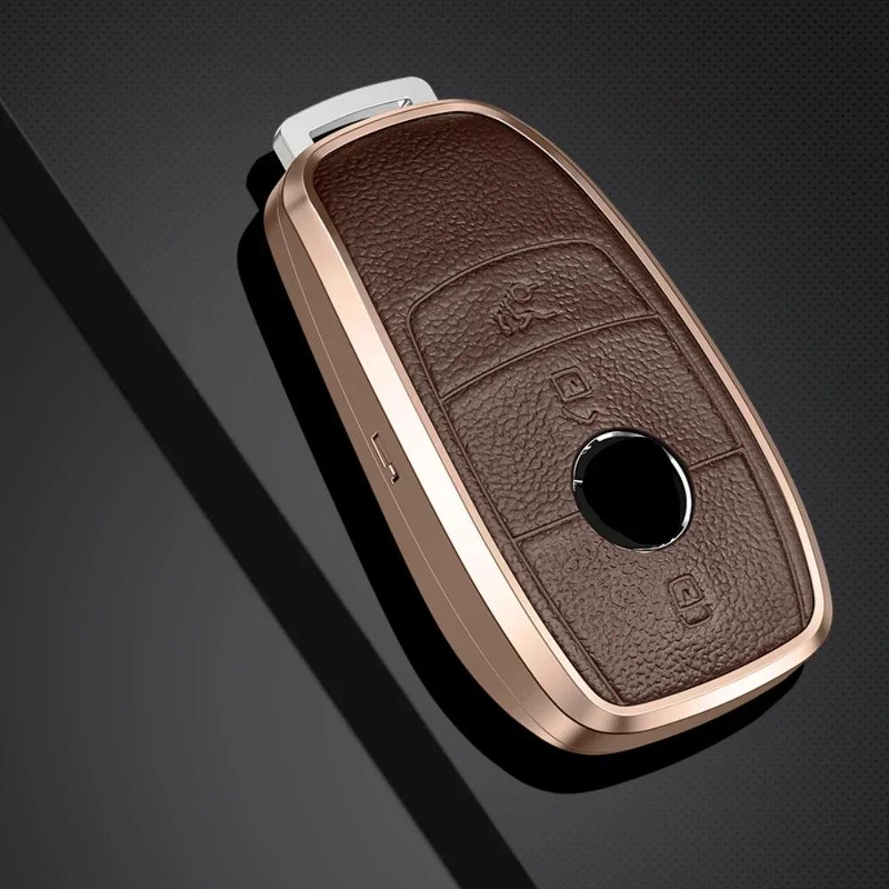 

Interior Mouldings Aluminum Alloy Leather Car Remote Key Cover Case For Mercedes benz A C E S G GLS CLA Class W213 W177 W205 W22 коричневий