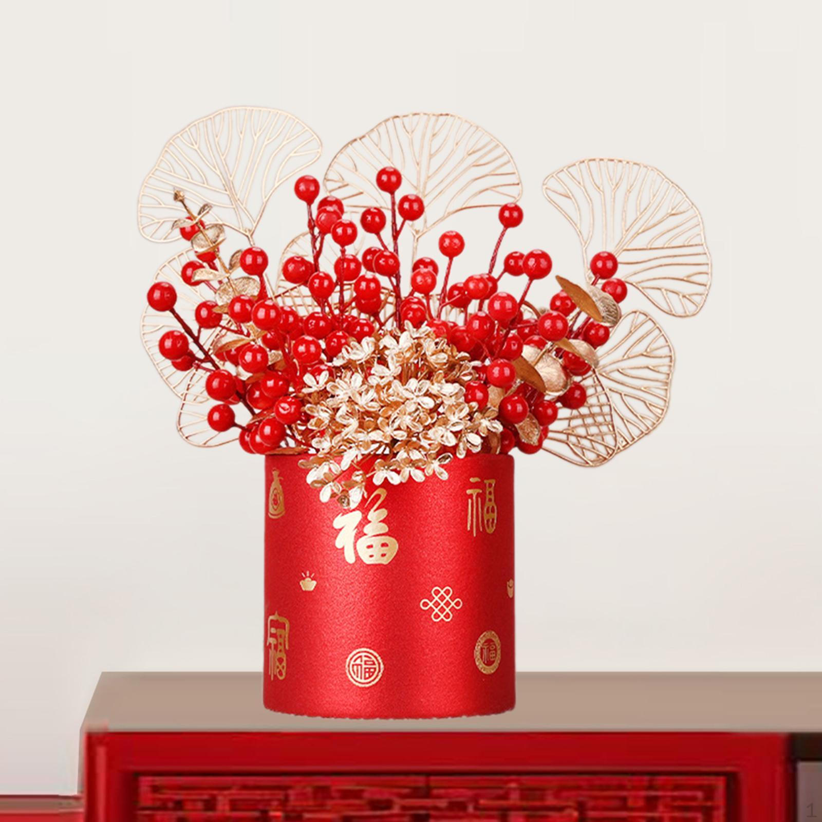 

Ведро с благословением на год, китайская подставка для цветов с надписью «Удача», композиция из красных цветов Style A