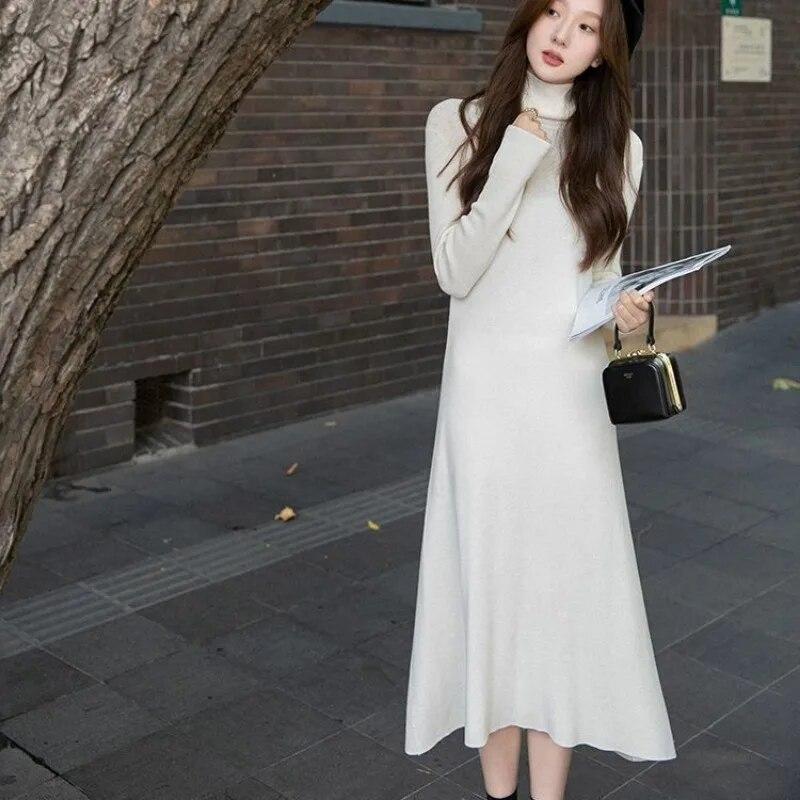 Lange Pullover Pullover Frauen Knie Über Herbst und Winter Neue Lose High Neck Solide Strick Kleid Lange Pullover Pullover Weibliche
