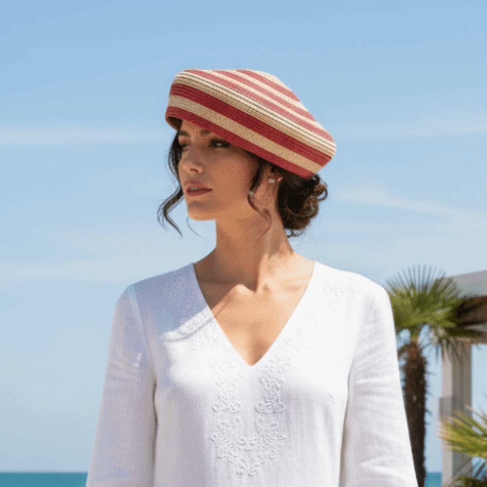 Color Block Straw Top Hat Striped Pattern Sun Hat Brim Hat Dome Cap Beach Vacation