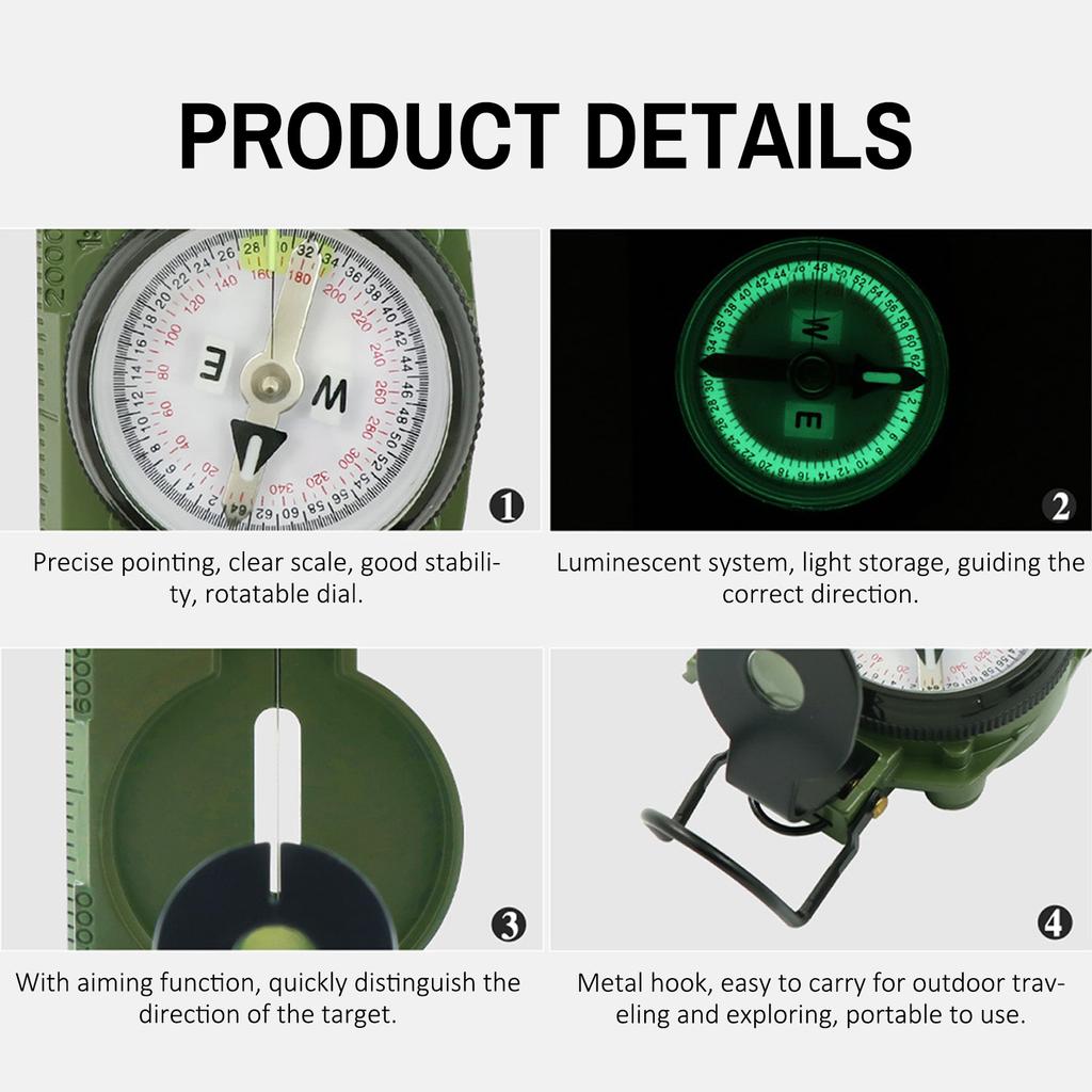 Bússola Multifuncional para Exterior Camping Caminhadas Bússola Dobrável Ferramenta de Navegação para Viagens de Sobrevivência Bússola Geológica