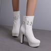 Women Platform Boots High Heels Winter Women Shoes Fashion Rivets Belt Buckle Round Toe Ankle Boots for Women Size 42 43 WSH4982