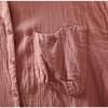 Johnature Femmes Chemises Vintage Tops Col Rabattu Patchwork Poches Blouses Automne Chemises Couleur Unie