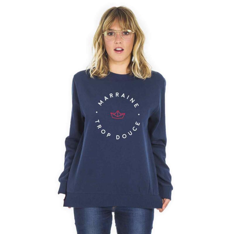 Sweat Femme - MARRAINE TROP DOUCE XS azul marinho