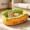 Playful Animal Bed Hot Dog Pet Bed, Soft Cozy Plush Removable Washable Mat, PP Cotton Cushion Cute Bun for Cats Dogs, Novelty Sofa