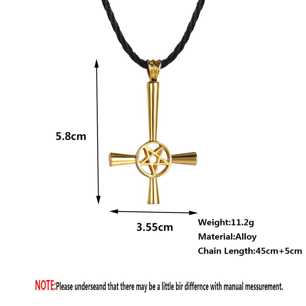 Kinitial Retro Inverted Pentagram Cross Necklaces Upside Down Lucifer Satan Satanic Symbol Pendant Necklace for Man Punk Jewelry