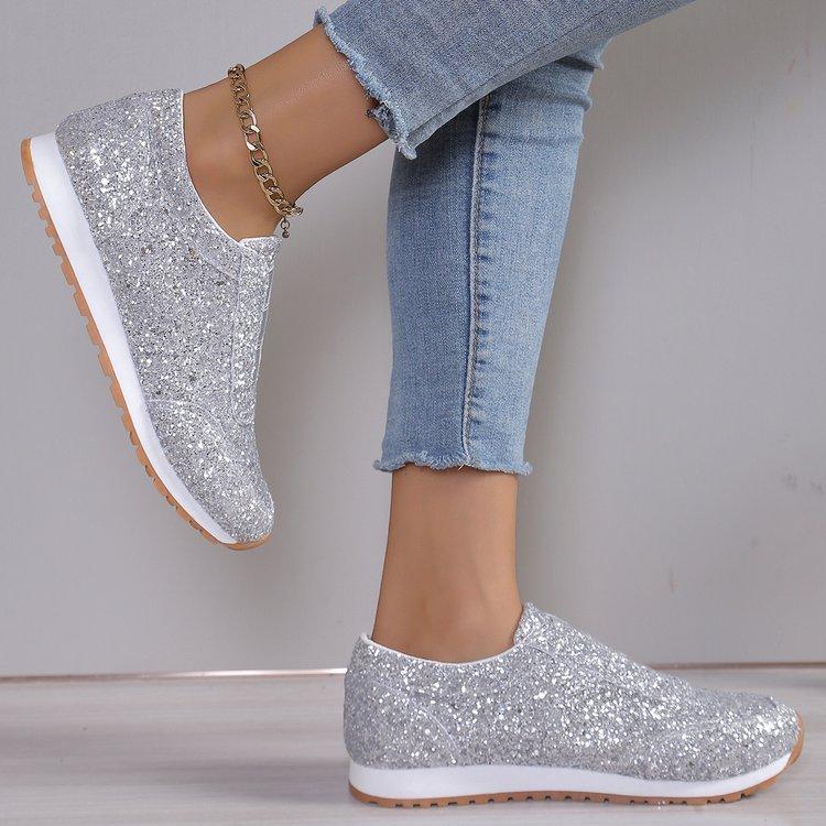 Summer New Women's Shoes Gold and Silver Trendy Sports Shoes Women's Outdoor Casual Walking Shoes, Flat Bottom Plus Size