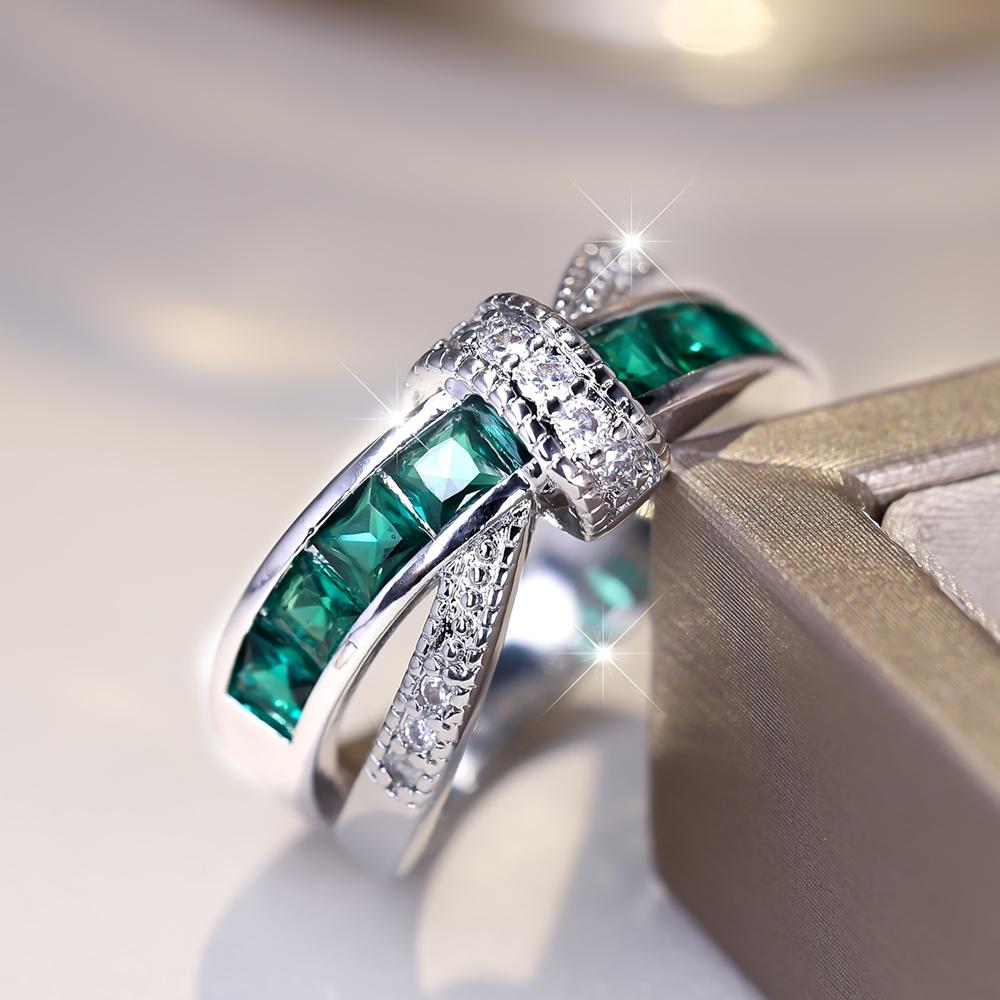 Fashion Silver Color Bowknot Ring Zircon Ring for Women Birthday Wedding Engagement Jewelry Gift CLE