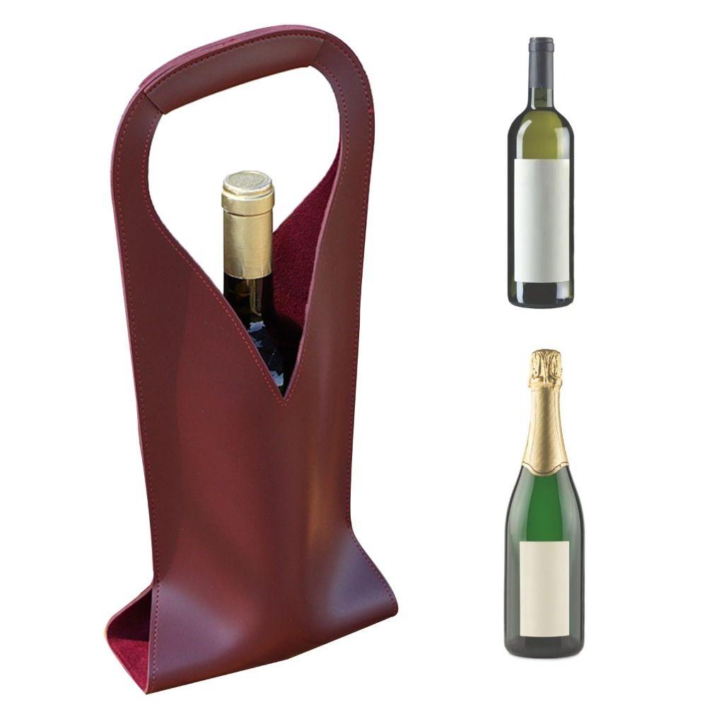 Elegant Wine Bottle Tote PU Leather Wine Bottle Carrier Portable Red Wine Bag Holiday
