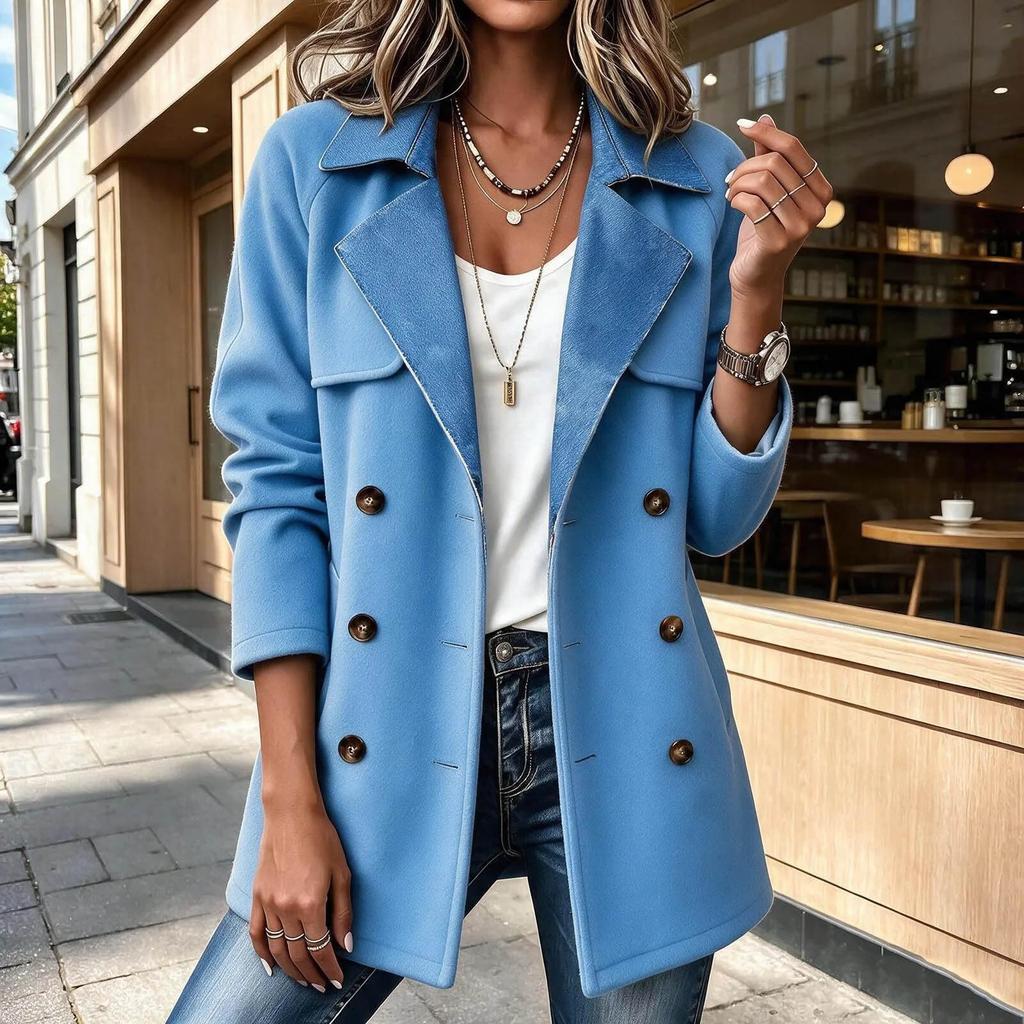 Women's Casual Fashion Double-Breasted Patchwork Coat Jacket for Fall Winter Everyday Wear