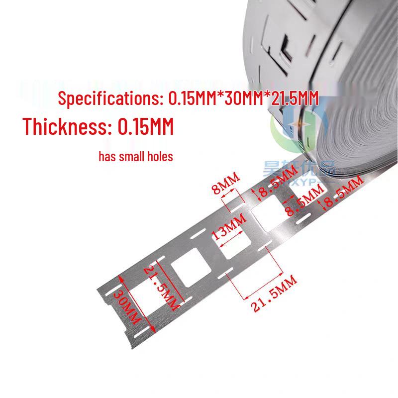 21700 Battery Connector Nickel-Plated Steel Strip, 0.15mm Thick, 21.5mm/23.5mm Spacing, Sold by Meter