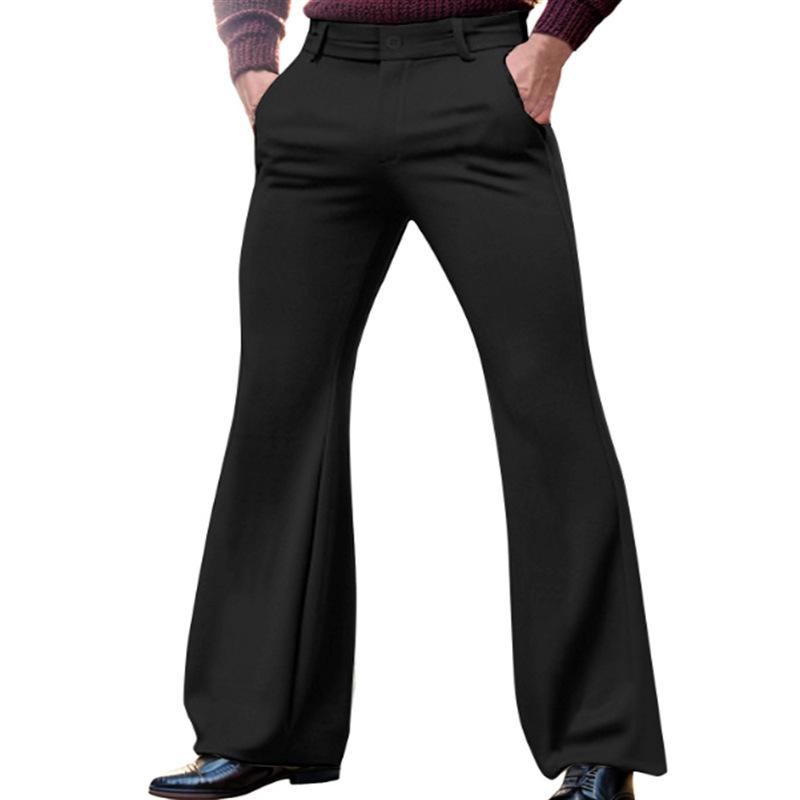 QINQING Heren Flared Broeken in Meerdere Kleuren - Wit, Zwart, Groen, Paars, Rood, Grijs, Kaki, Bruin XXL zwart