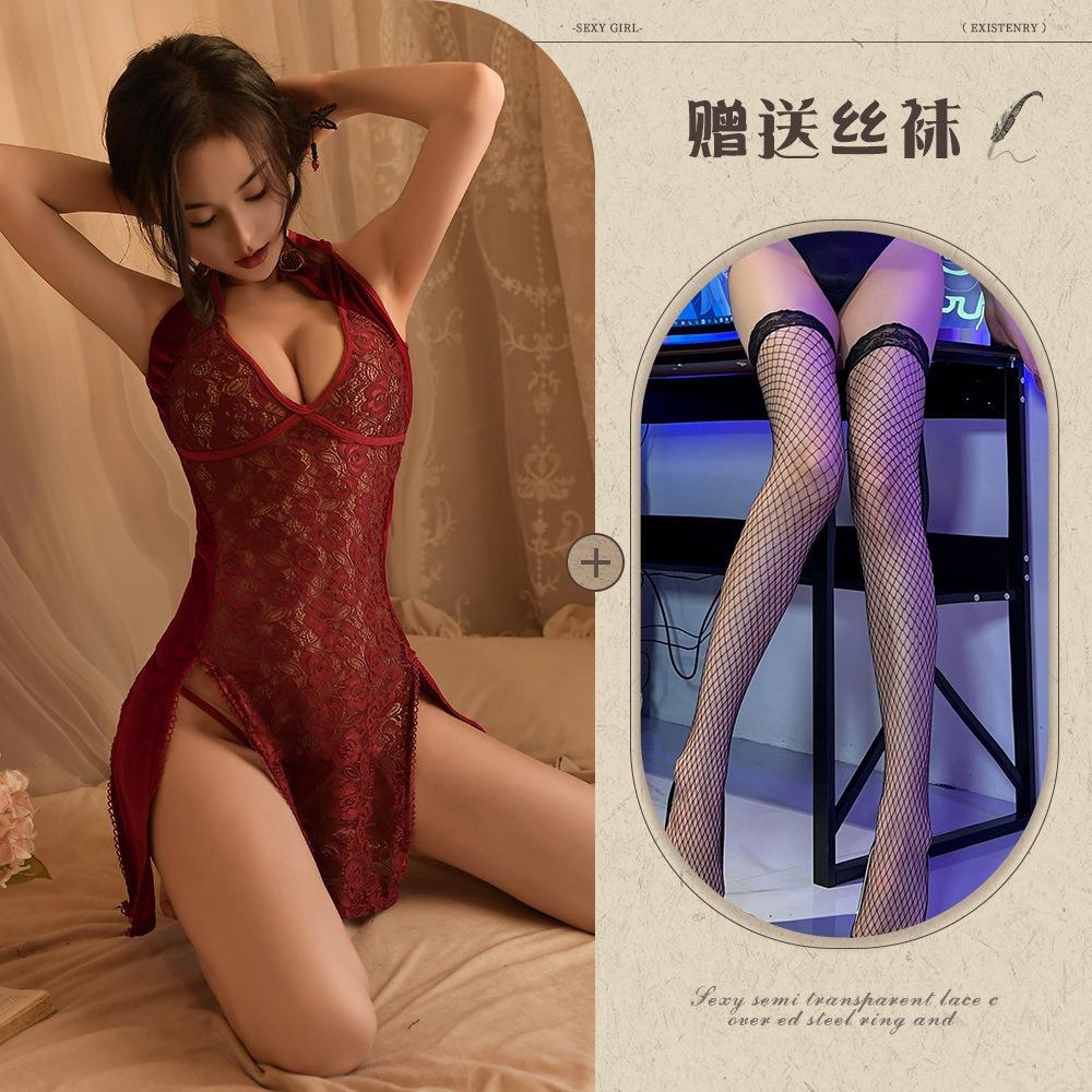 Sexy lingerie back strap sexy sexy hollowed out classical cheongsam uniform temptation pure desire