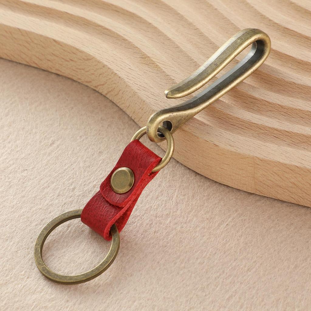 Cowhide Distressed Alloy Waist Hanger Keychain - Creative, Portable, Genuine Leather Pendant for Car Keys
