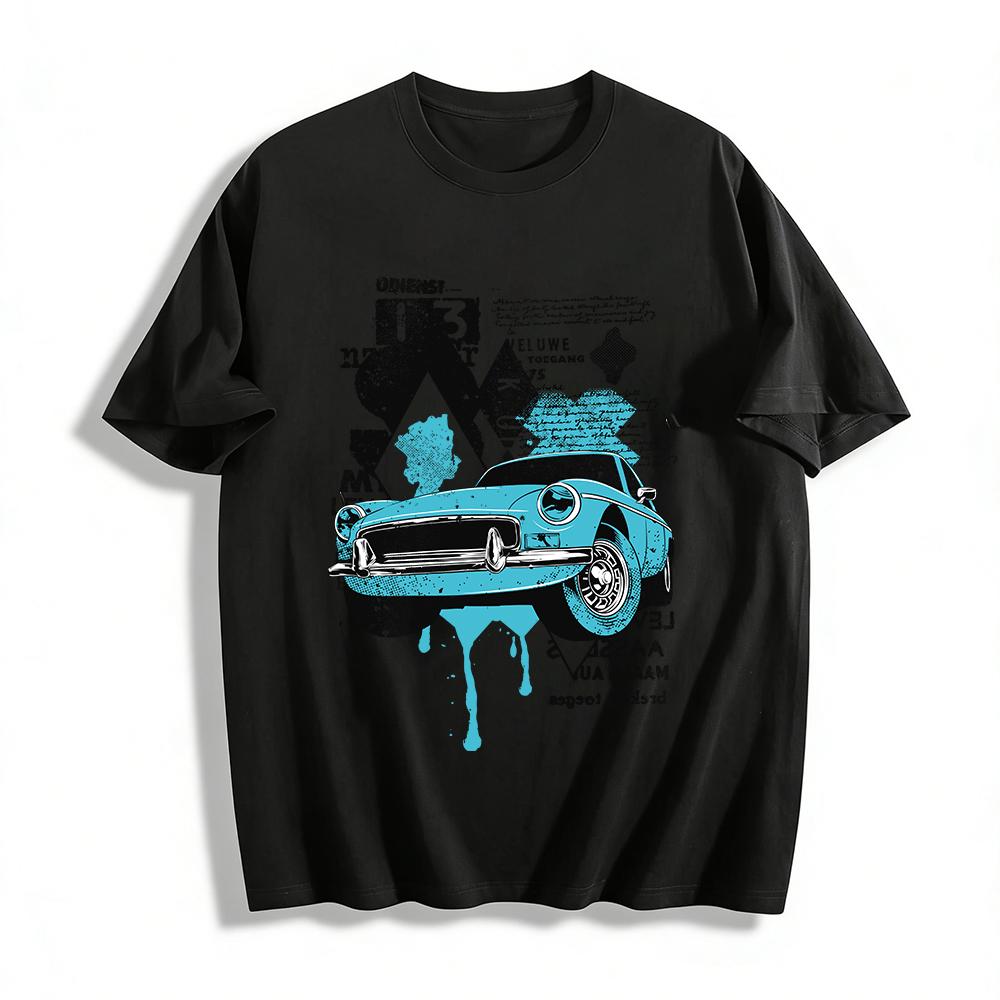 Vintage Classic Car Print T-Shirt Street Retro Style Casual Men s Top Pure cotton T-shirt XXS