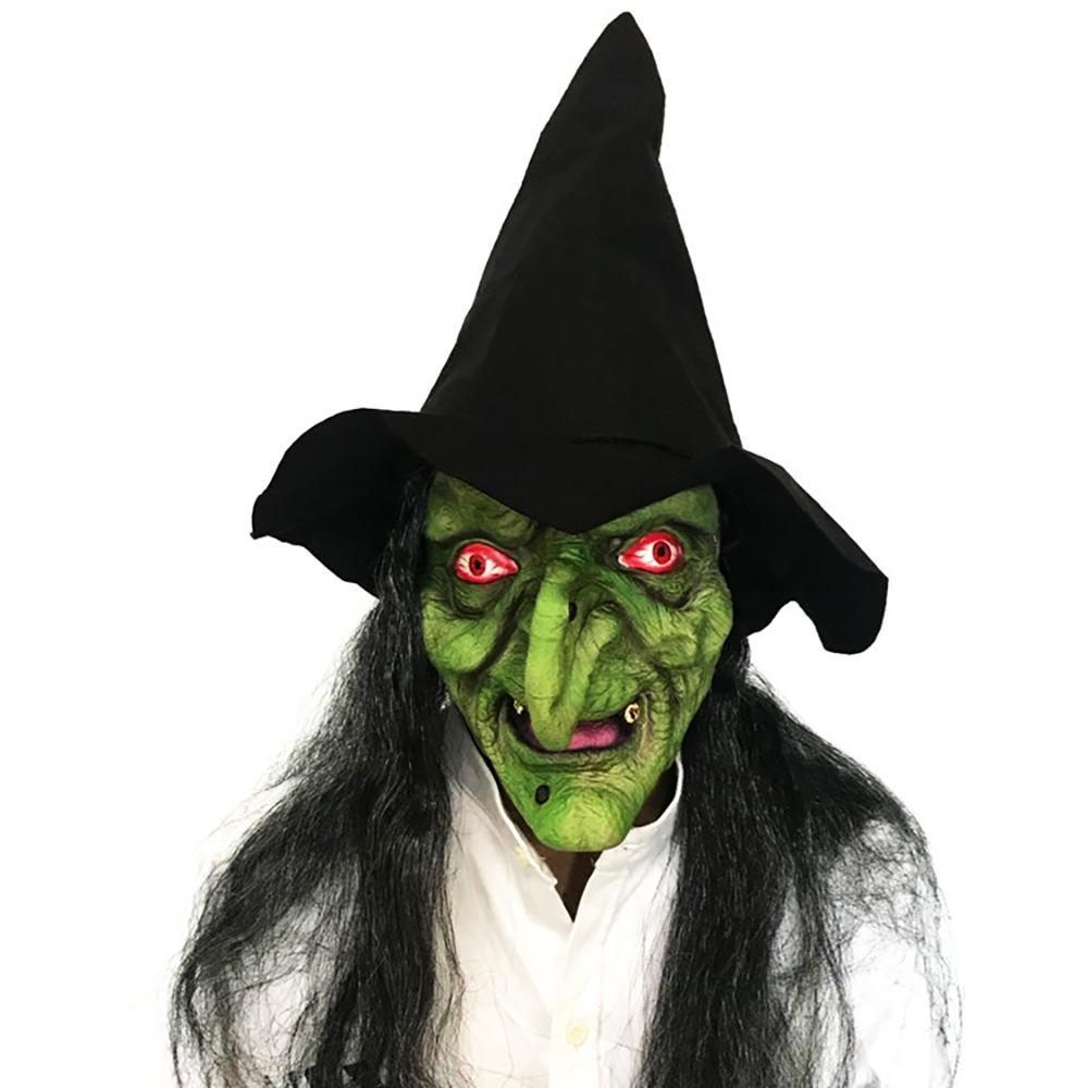 New Scary Witch Mask with Dark Night Fangs and Wig - Latex Headgear for Halloween