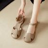 One word with hollow round head retro bag head soft leather sandals summer new leather thick heel high heel sandals