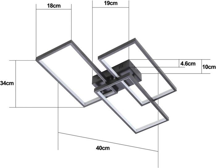 Plafonnier - NETTLIFE - Plafonnier LED 63W - Dimmable télécommande - Métal noir - 3000K blanc chaud
