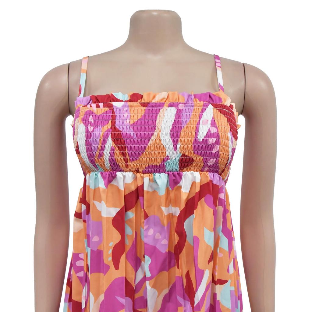 Women's Fashion Sexy Printed Strappy Pleated Wide-Leg Jumpsuit