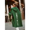 Autumn and Winter Women's Sweater Cardigan Lapel Hooded Long Letter Loose No Buttons Knit Cardigan