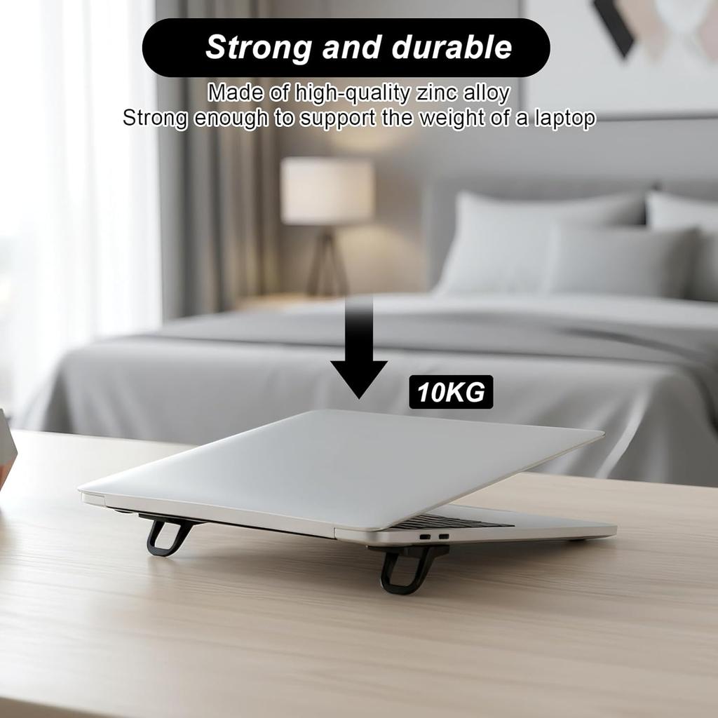 4PCS Portable Keyboard Riser, Aluminum Alloy Mini Foldable Laptop Stand Dual Angles Adjustable Computer Keyboard Lift for Desk Black Self-Adhesive