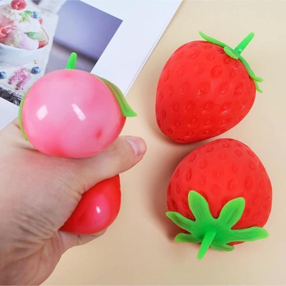 New Cute Shape Strawberry Squeeze Toy Soothing Texture Slow Rising Fidget Stress Ball Stress Relieving Ball Relaxation Tool