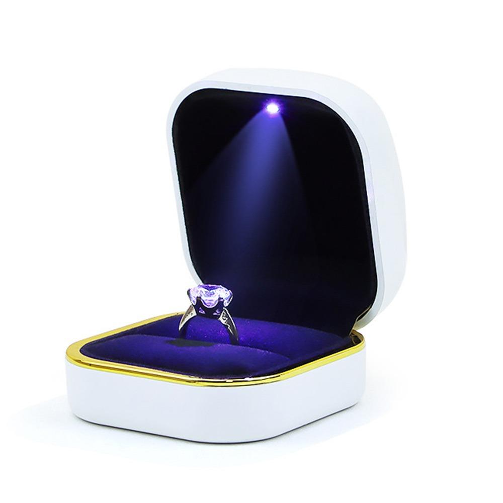 

Коробка для хранения ювелирных изделий с круглым краем и светодиодной подсветкой, органайзер для подвесок и ожерелий для предложения-сюрприза White/ring box