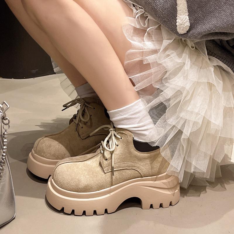 

New matte leather thick-soled heightening women s retro versatile lace-up casual shoes single shoes high-top shoes 40