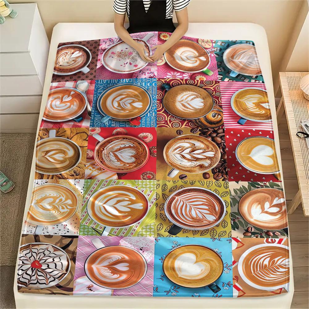 1Pc Coffee Print Flannel Blanket, High quality Comfortable for All Seasons, Home Decor, Warmth and Comfort, Perfect for Gifts