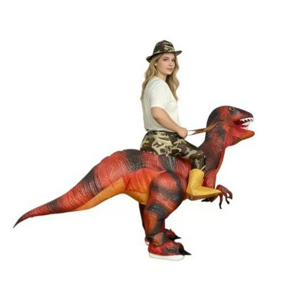Halloween Grünes Dinosaurier-Aufblas-Kostüm mit Stacheln - T-Rex Fahrrad-Outfit