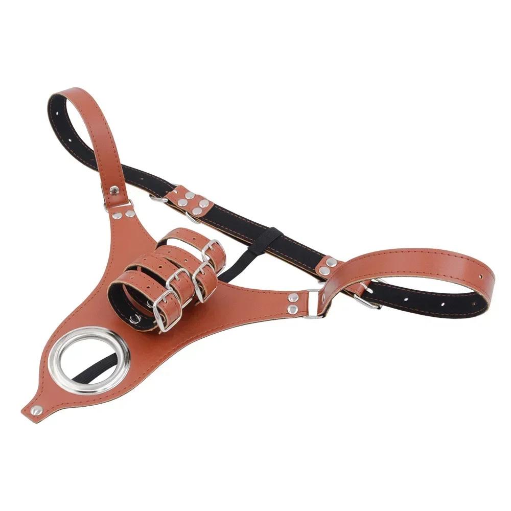 Male Chastity Belt Sextoys Chastity Cage Leather Penile Wearing Pants Penis Ring Erotic Urethral Chastity Sex Toys for Men