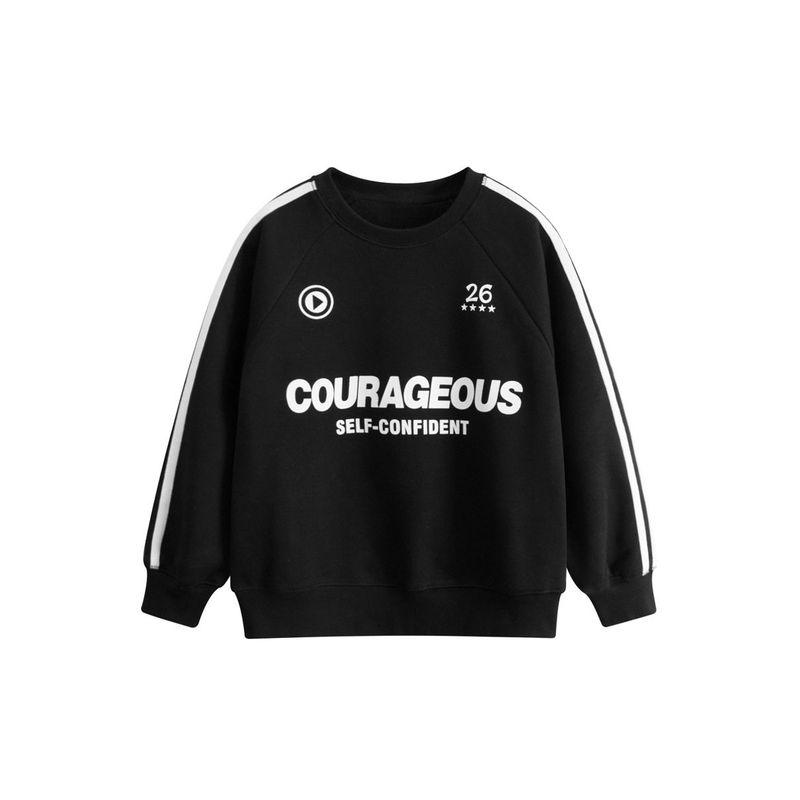 Korean Brand Export Children's Clothing New Arrivals for Older Girls, Letter Print Sweatshirt, Boys' Pullover with Fleece Lining