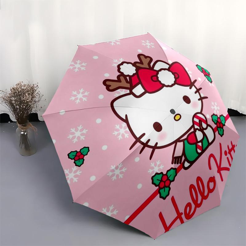 1pc Christmas Hello Kitty Candy Cane Umbrella with Plastic Handle,Suitable for All Seasons Home Travel Outdoor UmbrellaSanlio595