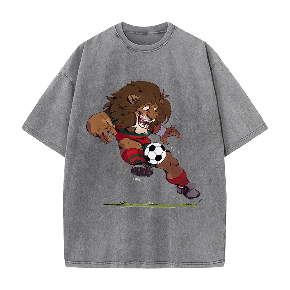 Funny Football Cartoon T-shirt Vintage Washed Oversized T Shirt Short Sleeve Cotton Tees Tops Men Women Clothing