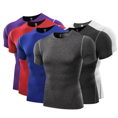 Male Short Sleeve T Shirts Running Tights Sports Fitness Gym Clothing Compression Breathable Tops M L XL XXL 3XL 4XL