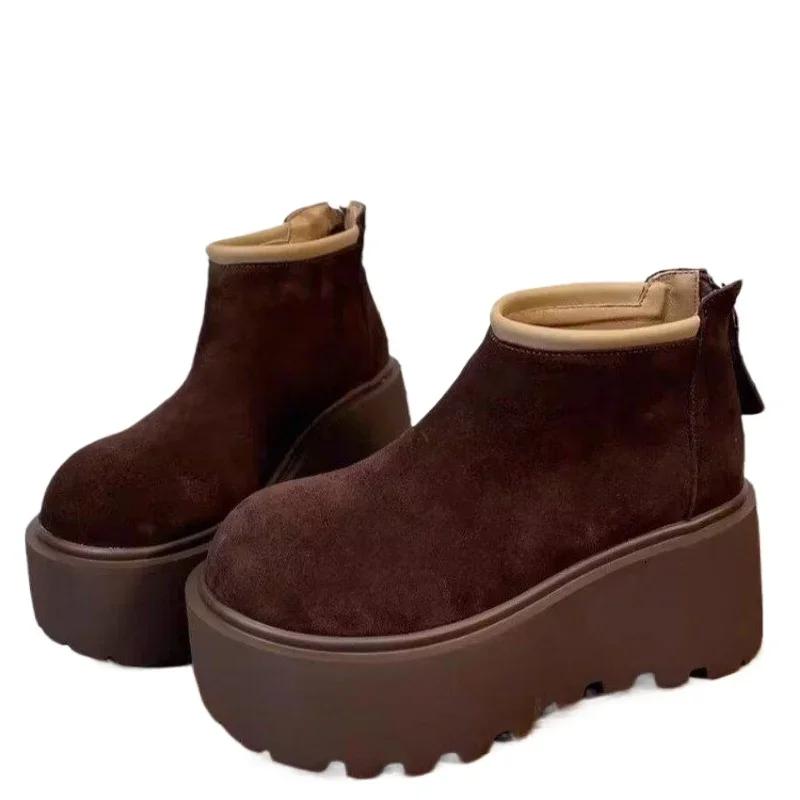 2024 Vendita Calda Scarpe da Donna Stivaletti da Donna con Plateau Caldi Stivali da Neve Donna Punta Rotonda Zeppe Cerniera Posteriore Scarpe da Esterno da Donna