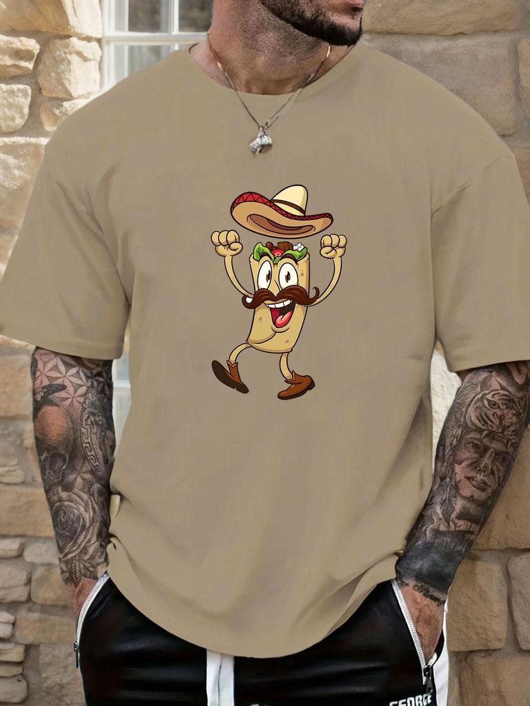 Pánské letní tričko s grafickým potiskem tacos, krátký rukáv, pro každodenní nošení, s potiskem tančícího tacos