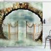 Medieval Shower Curtain,Rustic Wood Shield On Medieval Castle Gate Bath Curtain,Wooden Door Historical Vintage Home Bathroom Set