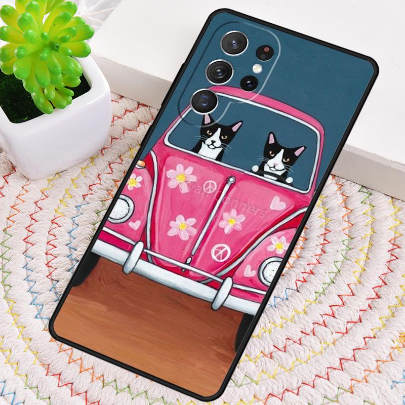 Hippy Peace Bus Cat Silicone Phone Case For Samsung Galaxy note 10 pro S26 S25 S24 S23 S22 S21 Plus S25Ultra Capa Cover