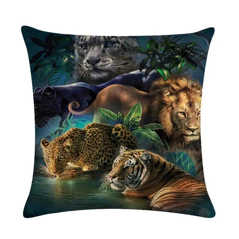 Men's Pillowcase Sofa Decoration Snow Wolf  Northern Forest Night Watchman Colorful Animal Cushion Cover