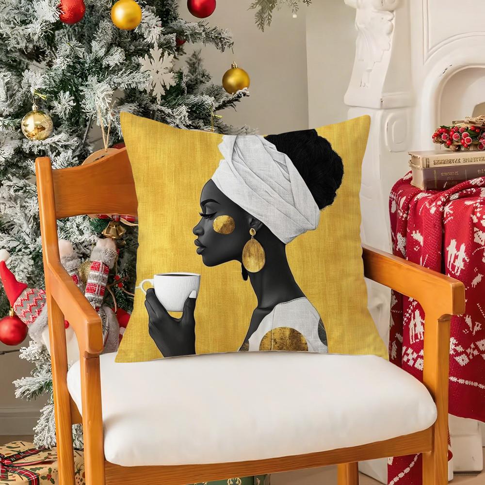 African Women Pillow Case Silky Elegant Comfort Sofa Bed Invisible Zipper